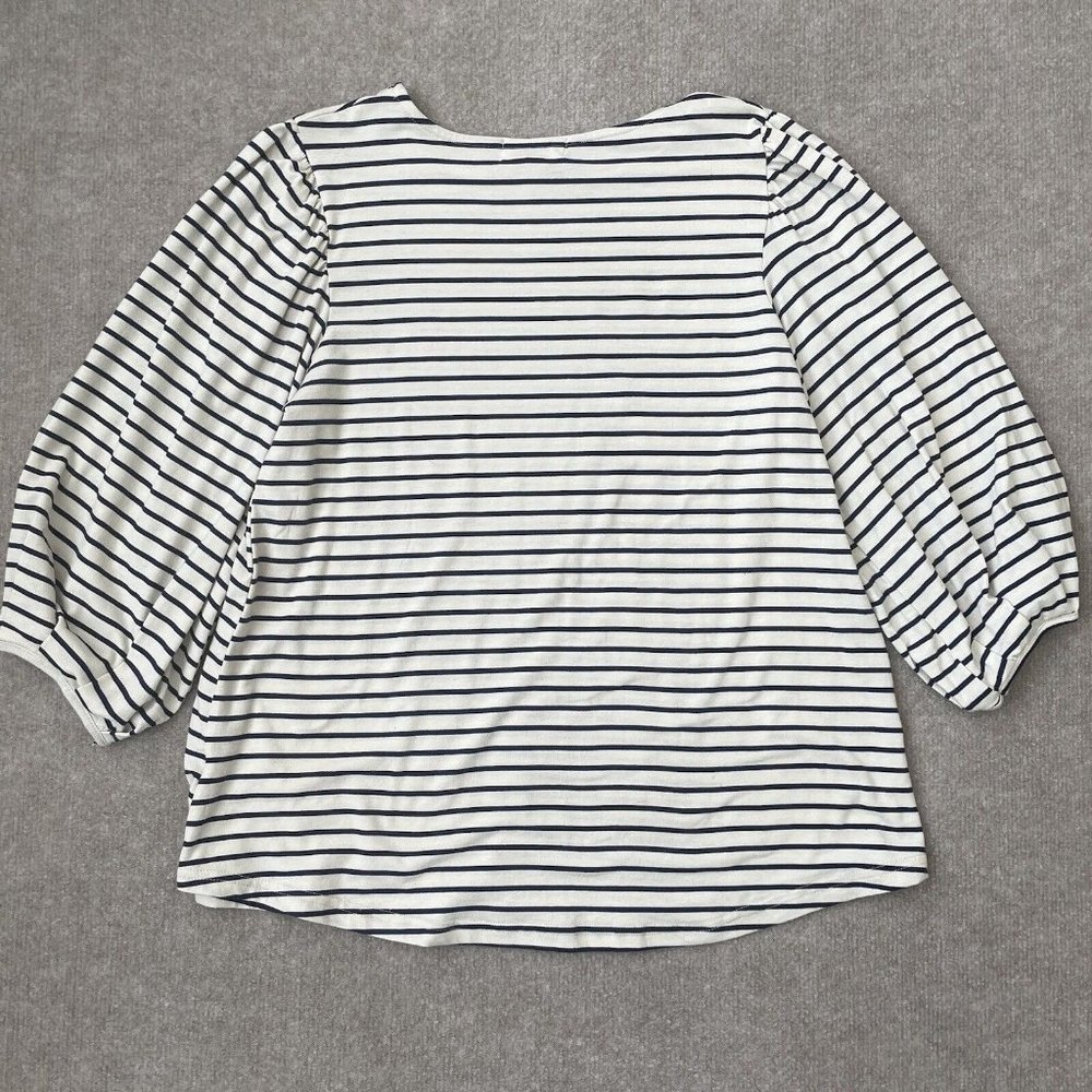 Thyme & Honey Shirt Womens Medium Cream Blue Striped Casual 3/4 Sleeve Casual - Picture 7 of 7